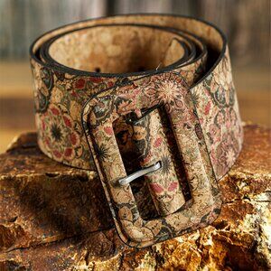 B254 Chestnut Western Floral Print Faux Leather Waist Belt